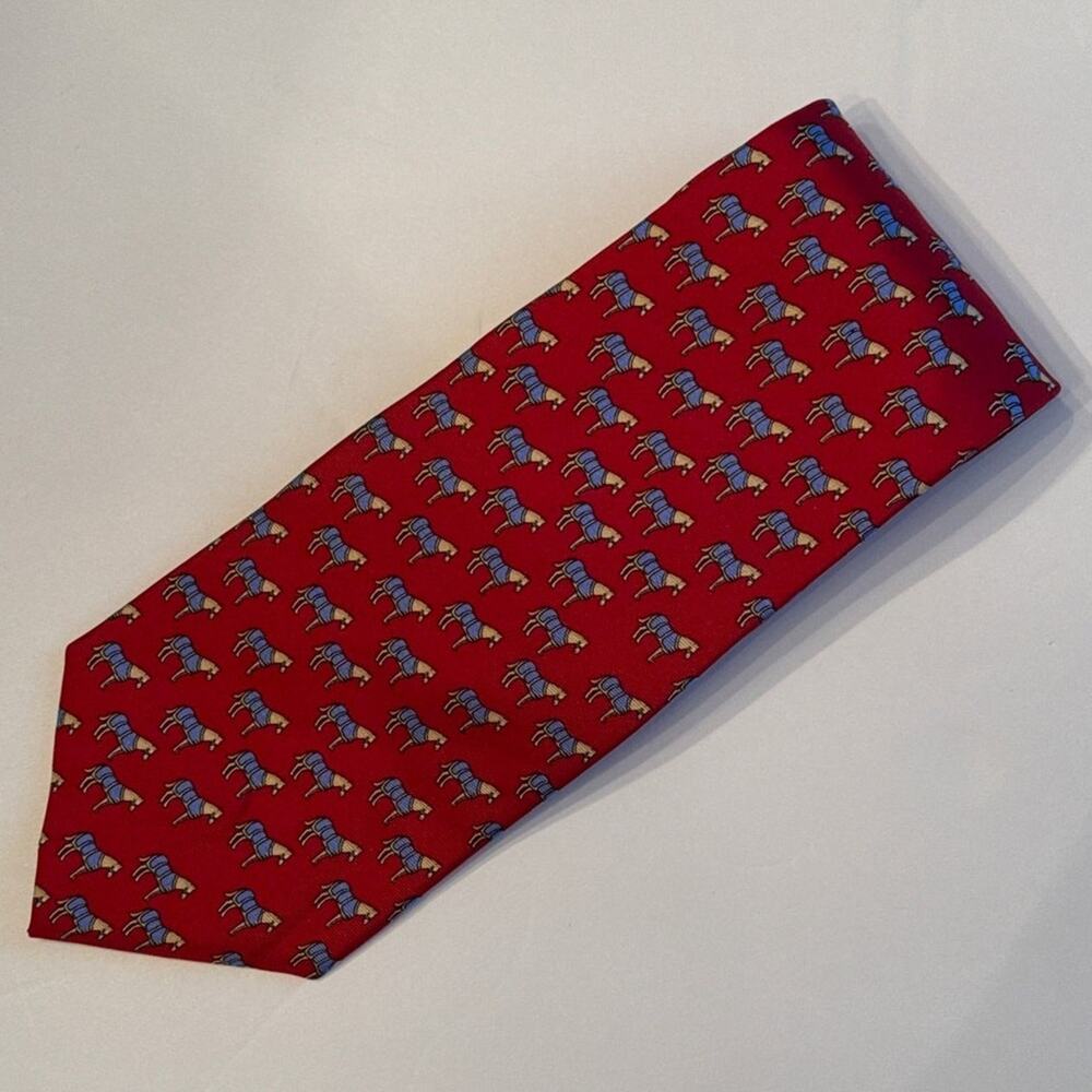 Alynn Neckwear Horse with Blanket Red / Blue Silk Tie 59" L 4" W Equestrian USA